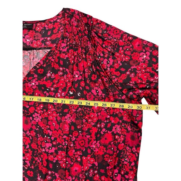 Lane Bryant Floral Top Blouse Button Front Long Sleeves V Neck Red 26/28 New - Picture 6 of 10